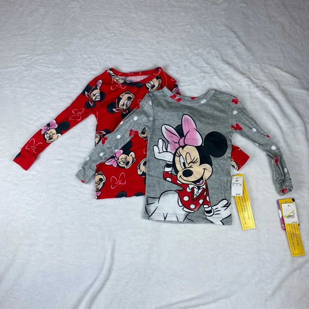 Disney Junior Lot‎ of 2 Pajama Top Girls 5T Gray Red Minnie Mouse Snug Fitting